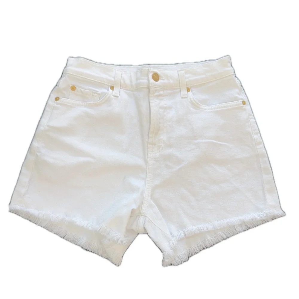 NWOT 7 For‎ All Mankind High Waist White Denim Cut Off Shorts Frayed Hem